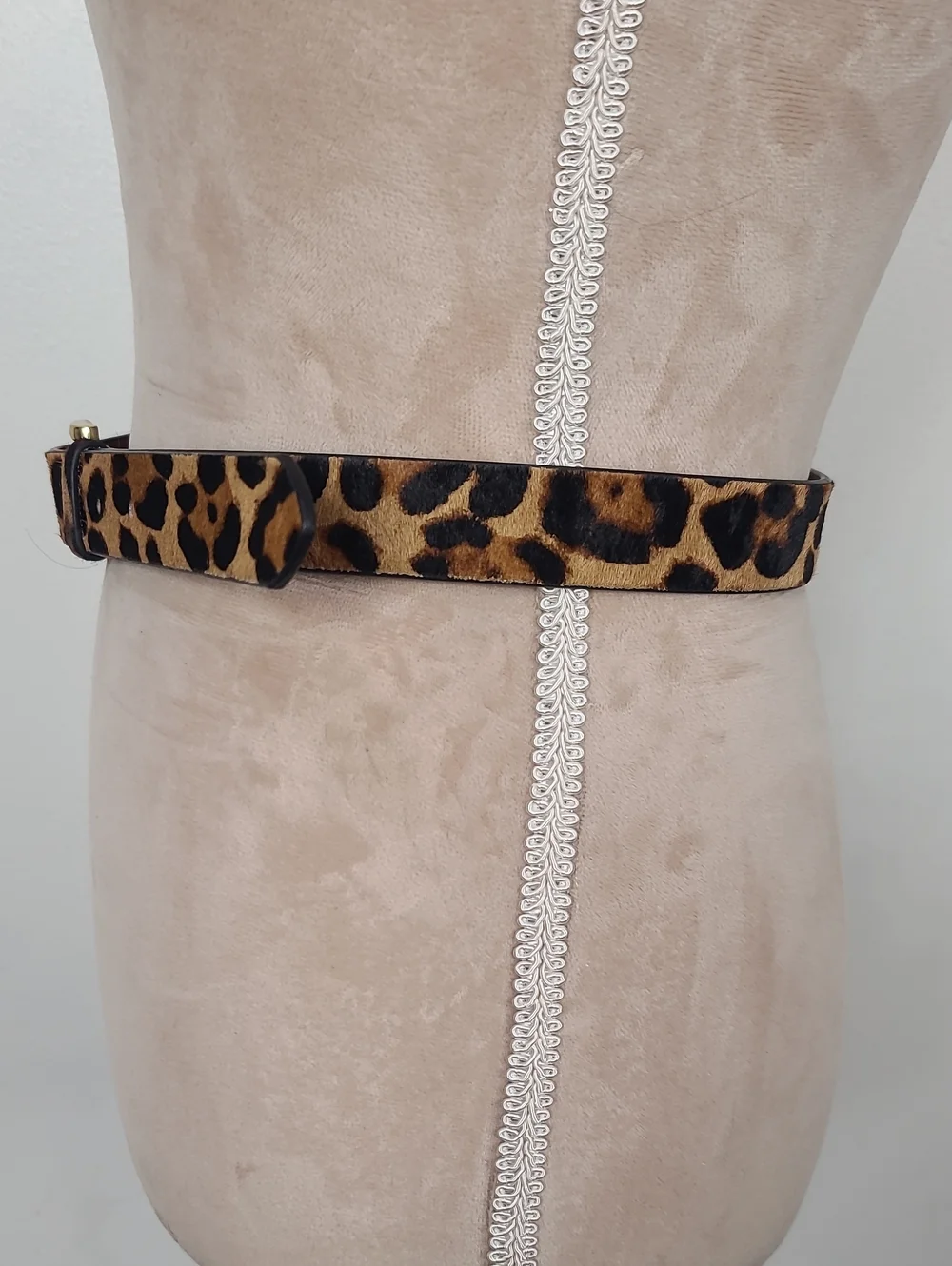 J. Crew Leopard Print Luxe Leather Calf Hair Belt Gold-Tone Buckle XS #L3620